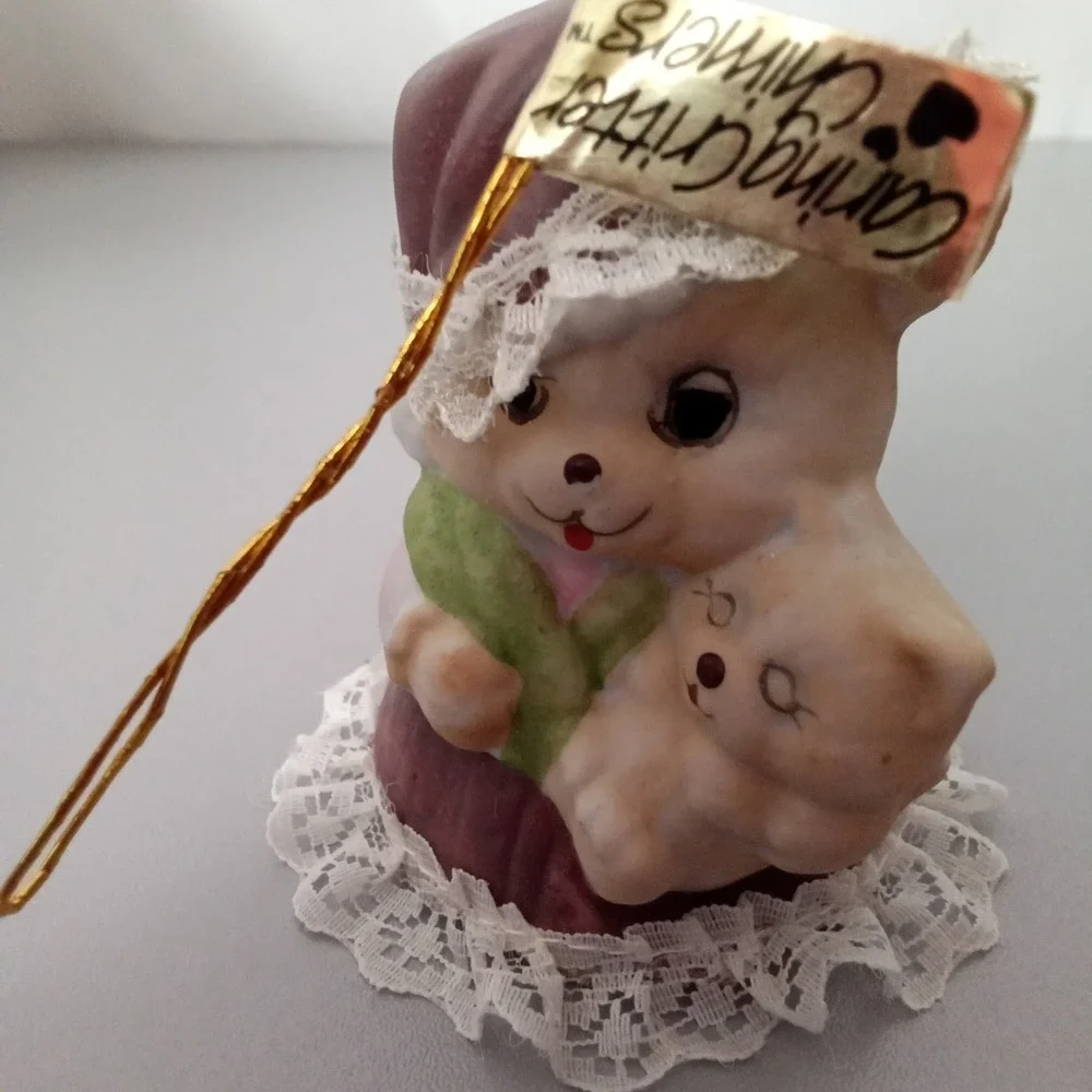 Jasco Caring Critter Chimers Vintage Porcelain Bear Bell Ornament Hand Painted